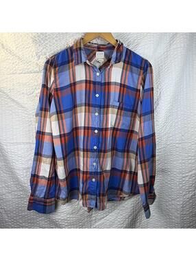 J Crew M Perfect Fit Plaid Button Down Down Top Large Classic Preppy